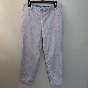 Talbots Chino Blue White Stripe Pants Cotton Women's 10 Nautical‎ Coastal Preppy